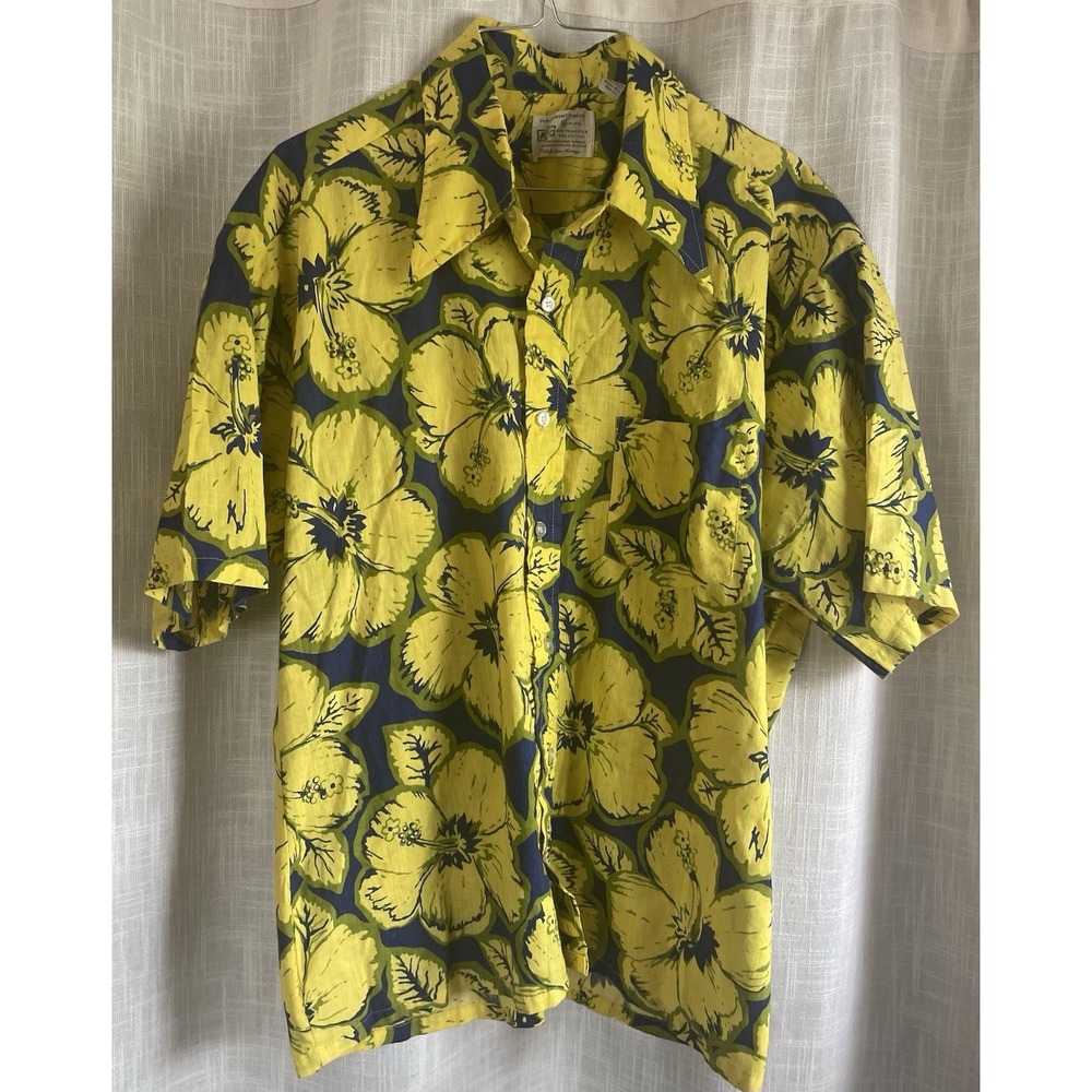 VTG 70s Kmart Permanent Press Tropical Floral  Print Button-Down Shirt XL